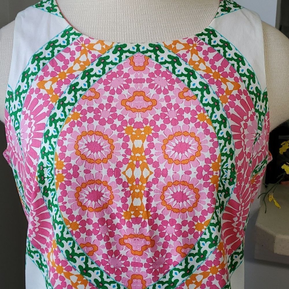 London Times White Midi Dress with Pink, Green and Turquoise Print - Picture 2 of 11